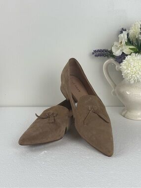 Cole Haan Taupe Suede Pointed Tassel Loafers